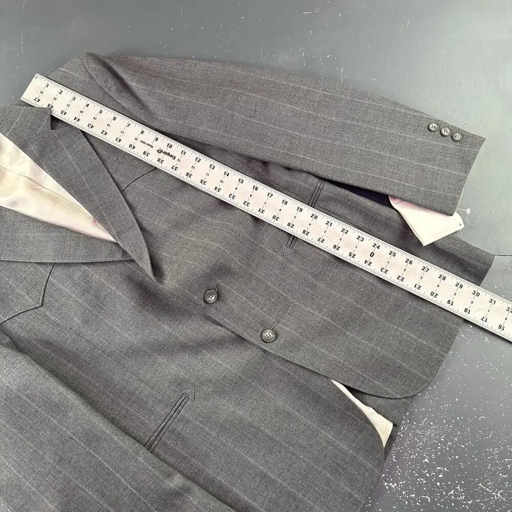 VTG Pagano West Suit Mens 42R Gray Tweed Wool Blend Striped 32" Waist NWT USA - Picture 8 of 16
